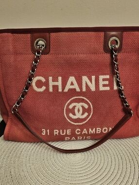 Chanel Deauville Tote Red Canvas 31 Rue Cambon